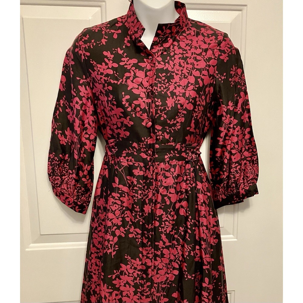 Pinkyotto Anthropologie Sz Small Retro Style Floral Pink Black Midi‎ Shirt Dress
